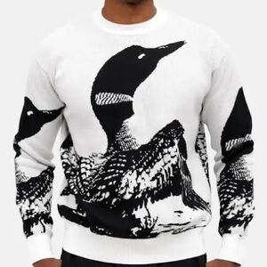Crewneck Loon Graphic Sweater - White/Black